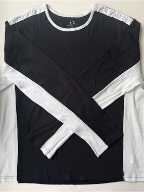 A/X Armani Exchange Black and White Long-Sleeve Colorblock Tee